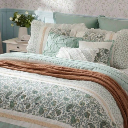 9 Piece Cotton Percale Comforter Set Aqua King