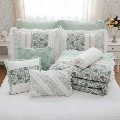 9 Piece Cotton Percale Comforter Set Aqua King