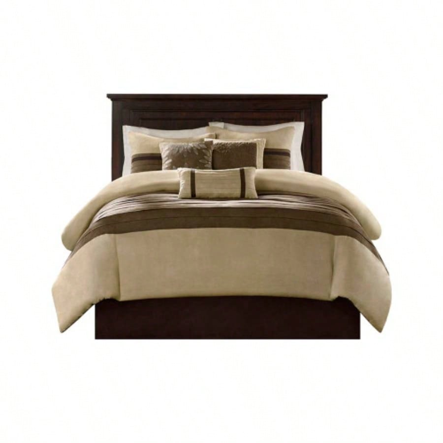 PC Pieced Faux Suede Comforter Set Natural Cal King