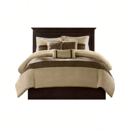 PC Pieced Faux Suede Comforter Set Natural Cal King