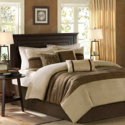 PC Pieced Faux Suede Comforter Set Natural Cal King