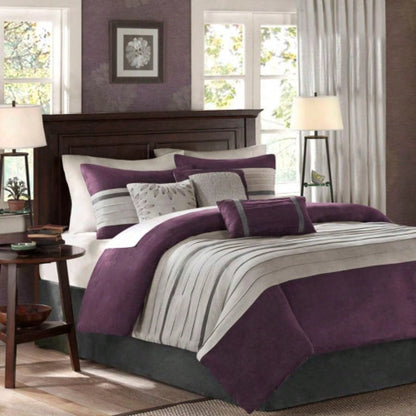 PC Pieced Faux Suede Comforter Set Natural Cal King