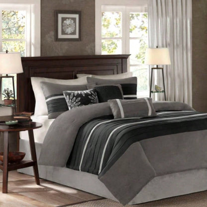 PC Pieced Faux Suede Comforter Set Natural Cal King