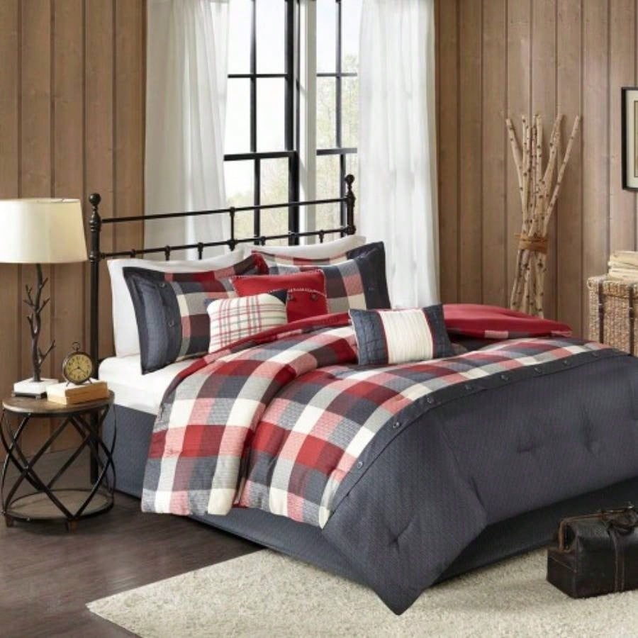 Piece Herringbone Comforter Set Red King
