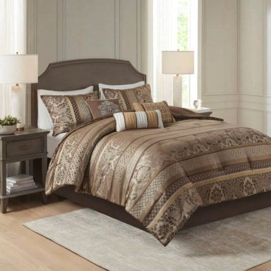 Piece Jacquard Comforter Set Brown/Gold
