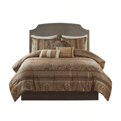 Piece Jacquard Comforter Set Brown/Gold