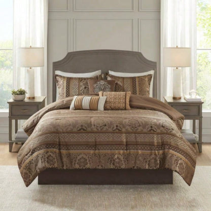 Piece Jacquard Comforter Set Brown/Gold