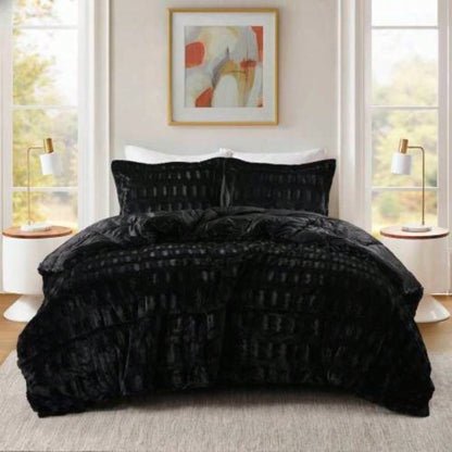 Full/ Back Print Long Fur Comforter Set