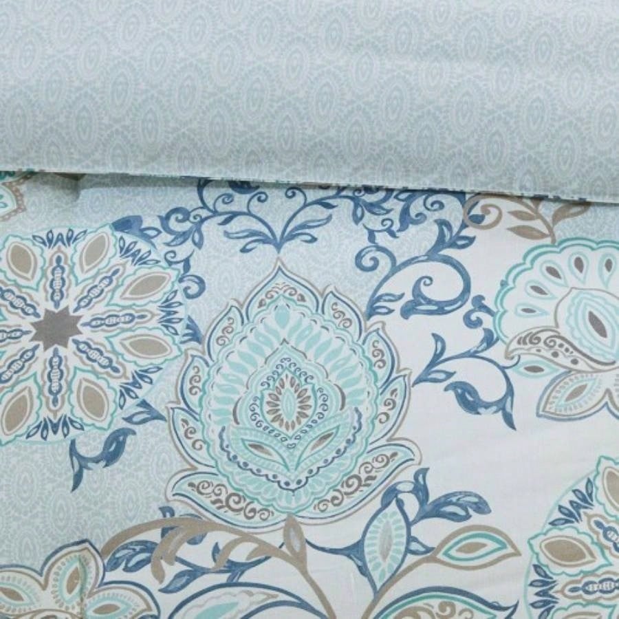 8 Piece Cotton Floral Printed Reversible Comforter Set Blue