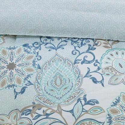 8 Piece Cotton Floral Printed Reversible Comforter Set Blue