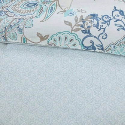 8 Piece Cotton Floral Printed Reversible Comforter Set Blue