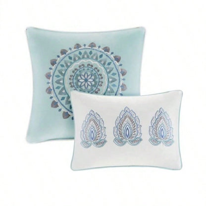 8 Piece Cotton Floral Printed Reversible Comforter Set Blue