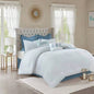 8 Piece Cotton Floral Printed Reversible Comforter Set Blue
