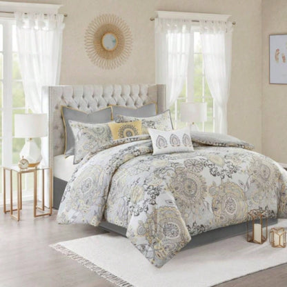 8 Piece Cotton Floral Printed Reversible Comforter Set Blue
