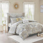8 Piece Cotton Floral Printed Reversible Comforter Set Blue