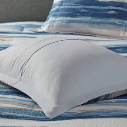 8 Piece Printed Seersucker Comforter and Quilt Set Blue Full/