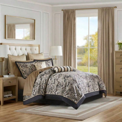 12 Piece Comforter Set with Cotton Bed Sheets Navy Cal King