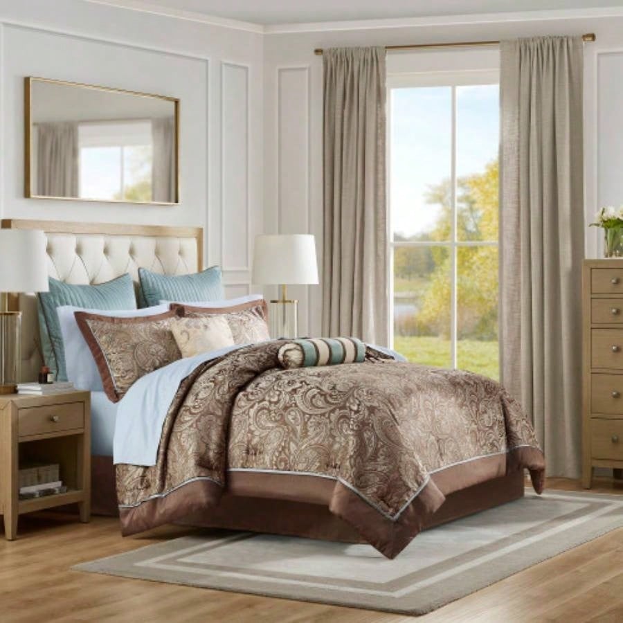 12 Piece Comforter Set with Cotton Bed Sheets Navy Cal King