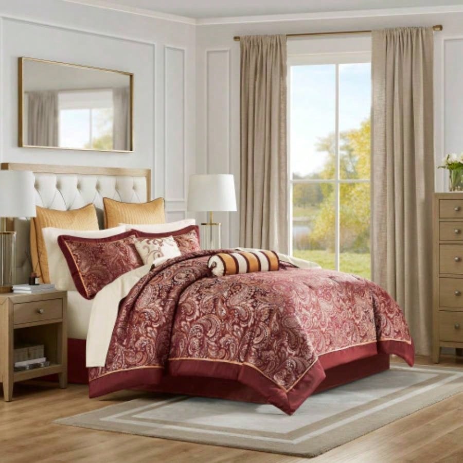 12 Piece Comforter Set with Cotton Bed Sheets Navy Cal King