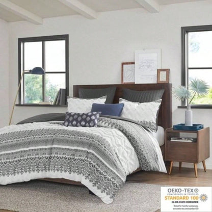 King/Cal King 3 Piece Cotton Duvet Cover Set with Chenille Tufting