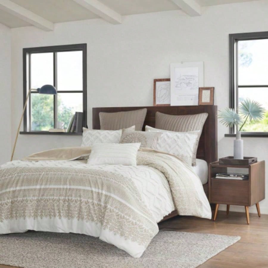 King/Cal King 3 Piece Cotton Duvet Cover Set with Chenille Tufting