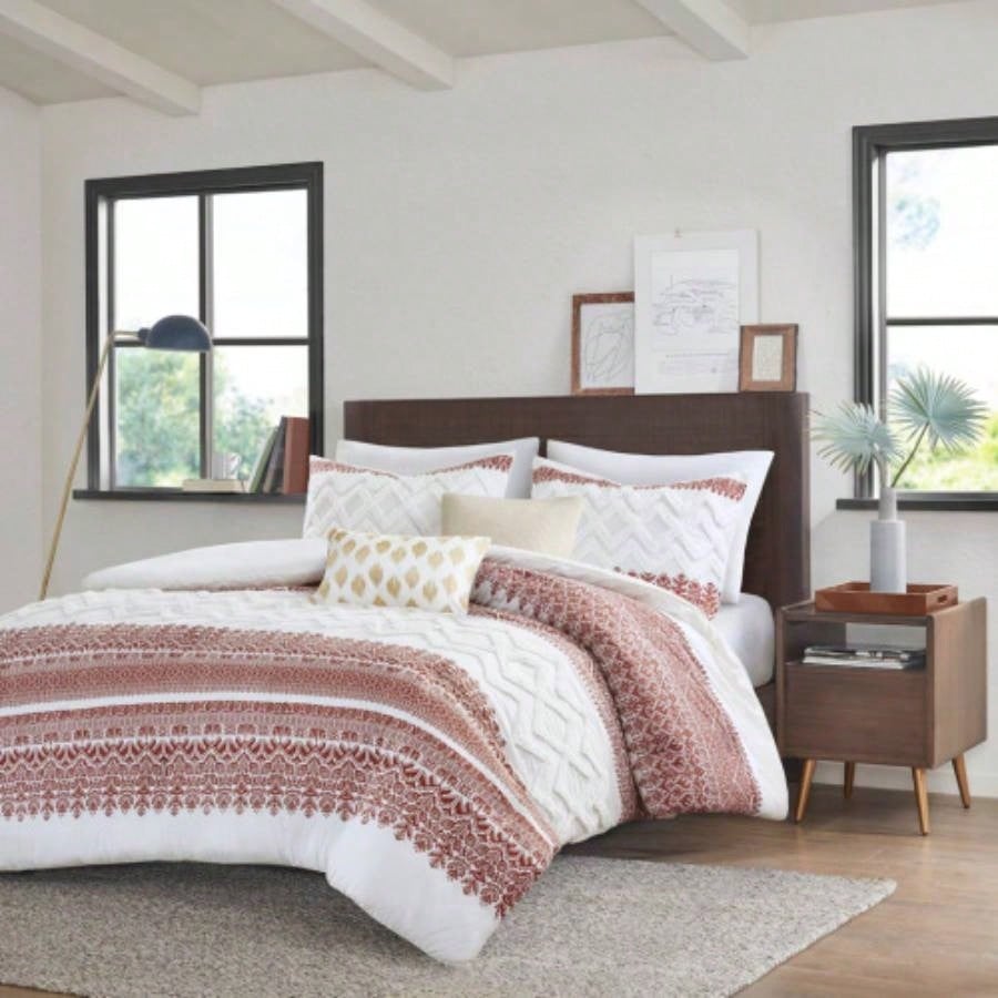 King/Cal King 3 Piece Cotton Duvet Cover Set with Chenille Tufting