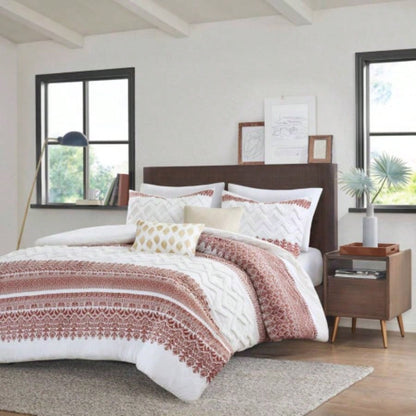 King/Cal King 3 Piece Cotton Duvet Cover Set with Chenille Tufting