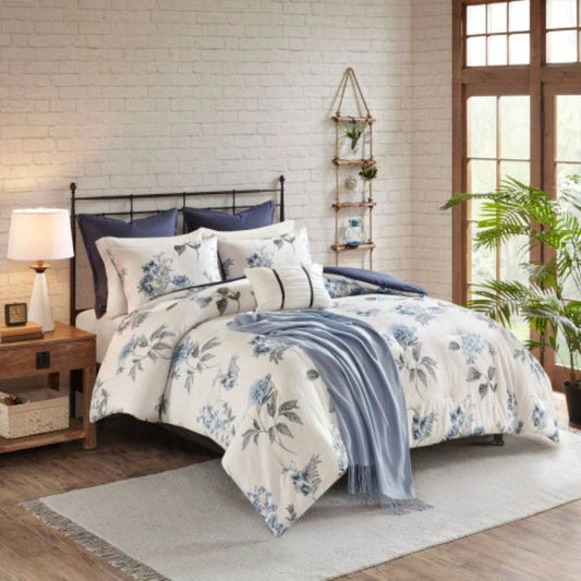 Piece Printed Seersucker Comforter Set with Throw Blanket Blue Full/