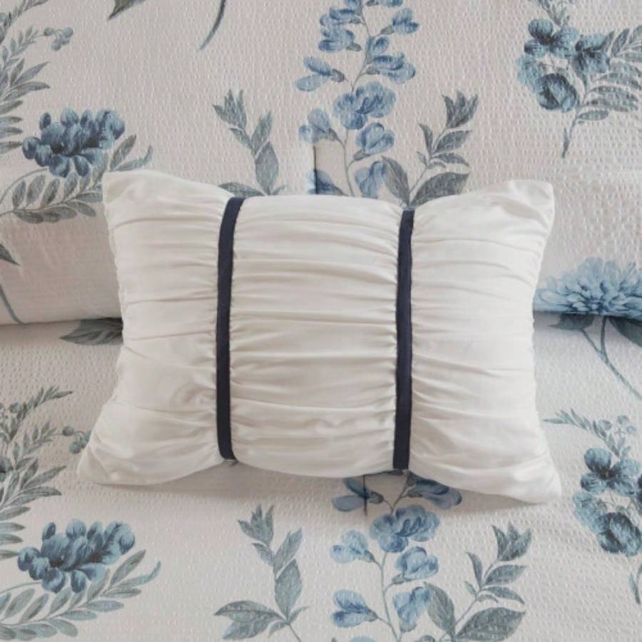 Piece Printed Seersucker Comforter Set with Throw Blanket Blue Full/