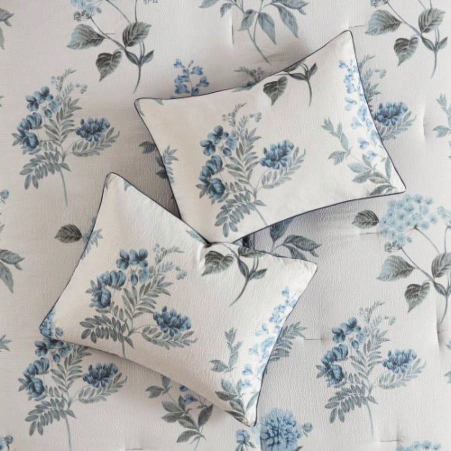 Piece Printed Seersucker Comforter Set with Throw Blanket Blue Full/