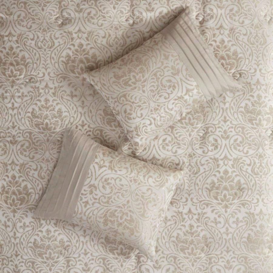 12 Piece Jacquard Comforter Set with Bed Sheets Khaki