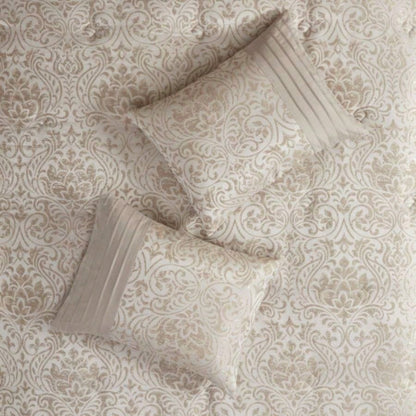 12 Piece Jacquard Comforter Set with Bed Sheets Khaki