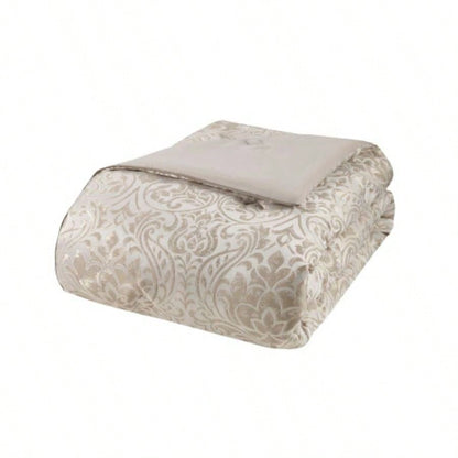 12 Piece Jacquard Comforter Set with Bed Sheets Khaki