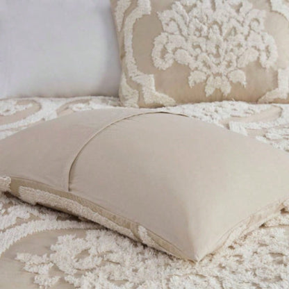3 piece Tufted Cotton Chenille Damask Comforter Set Taupe King/Cal King