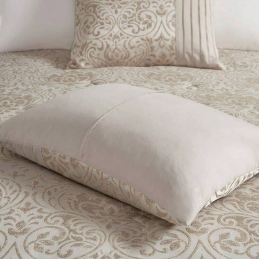 12 Piece Jacquard Comforter Set with Bed Sheets Khaki