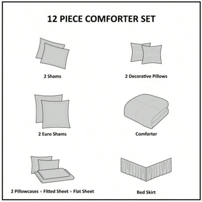 12 Piece Jacquard Comforter Set with Bed Sheets Khaki