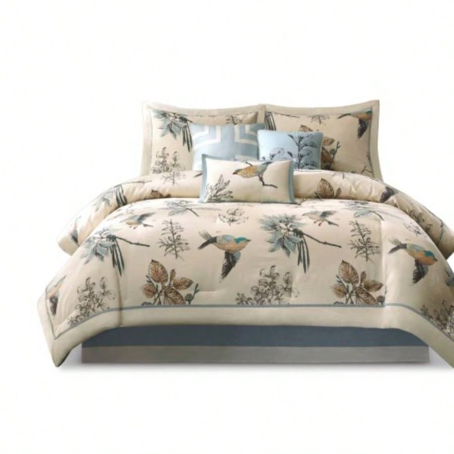 Piece Printed Cotton Twill Comforter Set Khaki Cal King