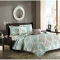 6 Piece Printed Quilt Set with Throw Pillows Aqua Full/