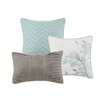 6 Piece Printed Quilt Set with Throw Pillows Aqua Full/