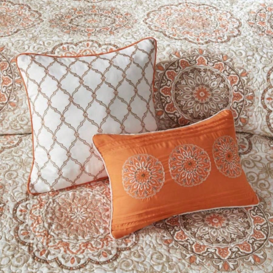 6 Piece Reversible Quilt Set with Throw Pillows Orange Full/