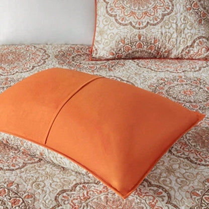 6 Piece Reversible Quilt Set with Throw Pillows Orange King/Cal King