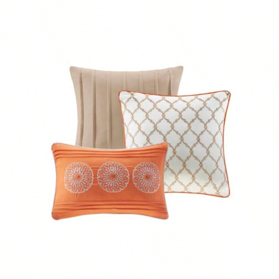 6 Piece Reversible Quilt Set with Throw Pillows Orange Full/