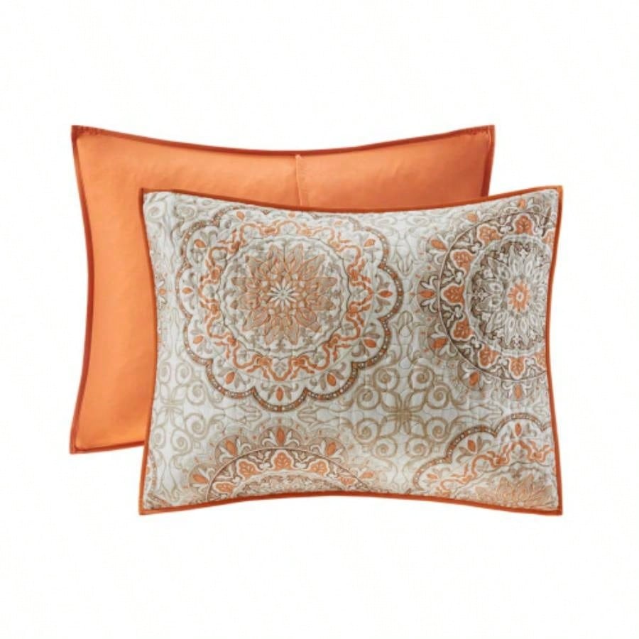 6 Piece Reversible Quilt Set with Throw Pillows Orange Full/