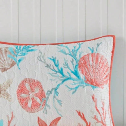 6 Piece Cotton Sateen Quilt Set with Throw Pillows Coral Full/