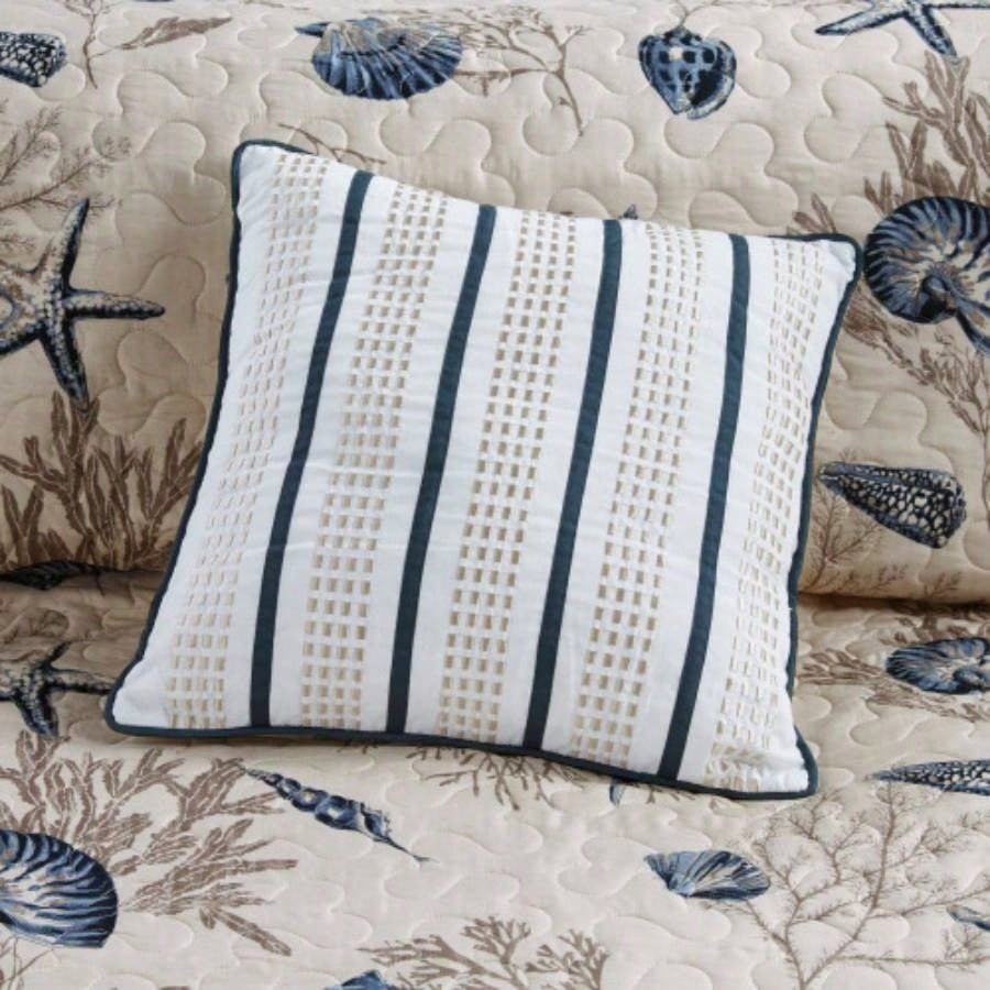 Brushed Microfiber Quilt Set with Throw Pillows Blue Full/