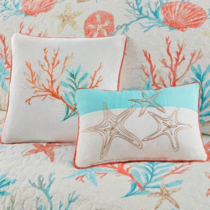 6 Piece Cotton Sateen Quilt Set with Throw Pillows Coral Full/