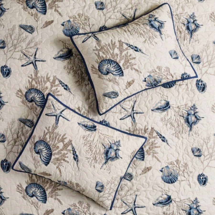 Brushed Microfiber Quilt Set with Throw Pillows Blue Full/