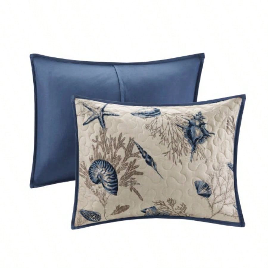 Brushed Microfiber Quilt Set with Throw Pillows Blue Full/