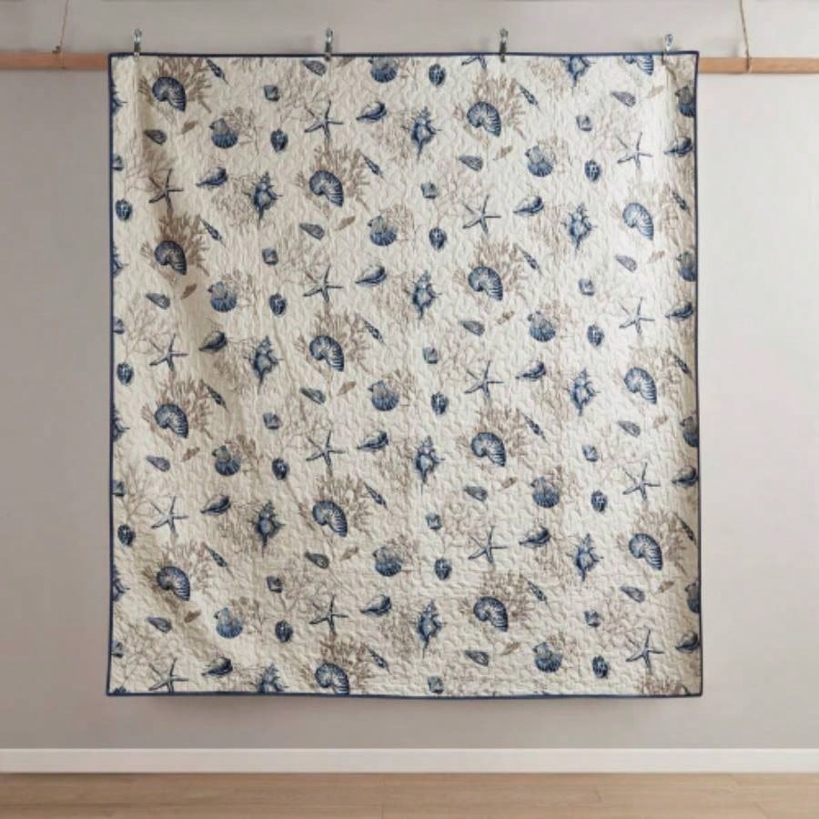 Brushed Microfiber Quilt Set with Throw Pillows Blue Full/