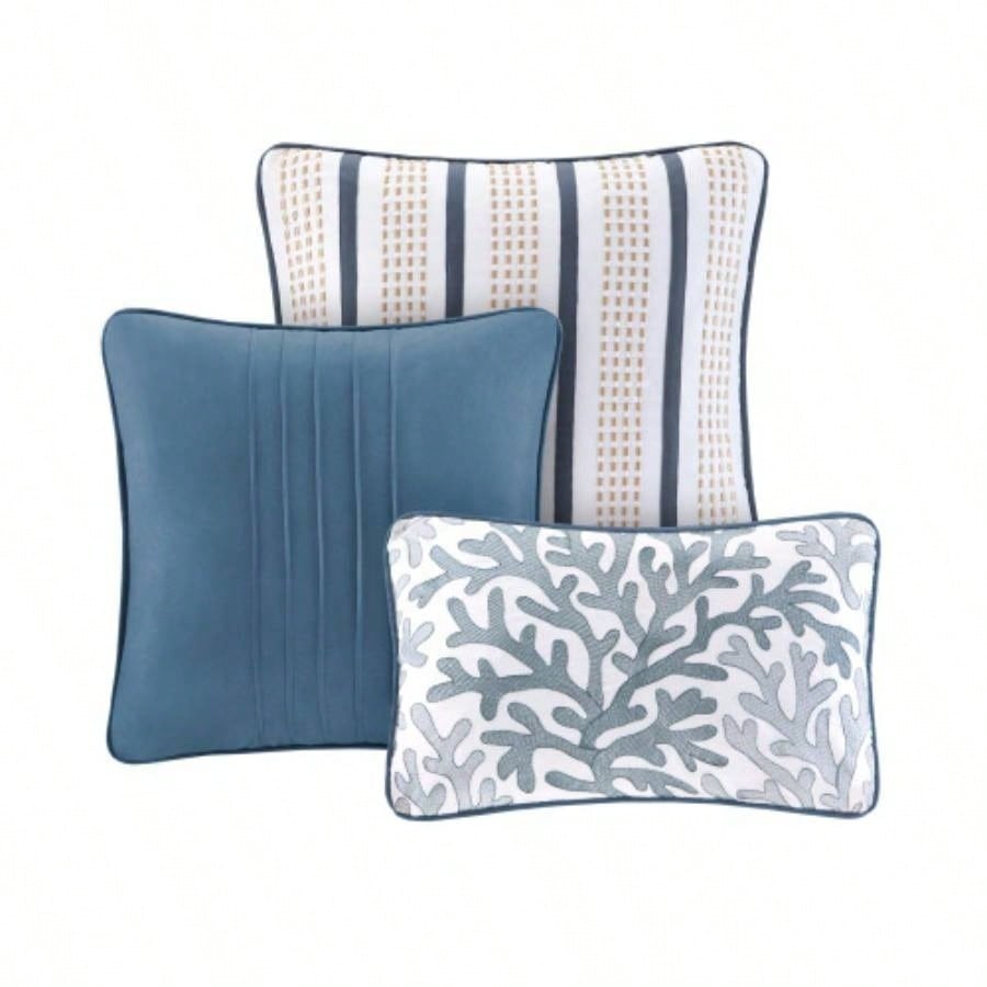 Brushed Microfiber Quilt Set with Throw Pillows Blue Full/